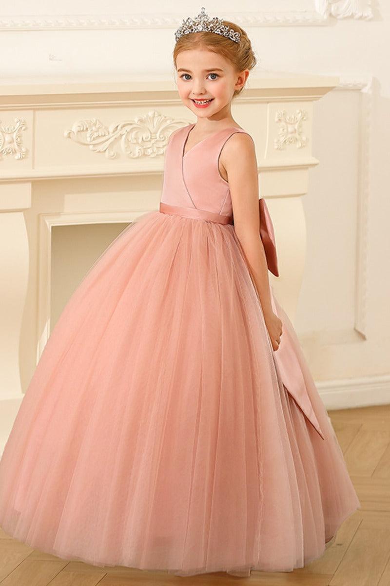 A-Line Floor Length V-Neck Sleeveless Flower Girl Dresses 1031747143531 - 7 Days / Dusty Pink / 100cm - COCOMELODY